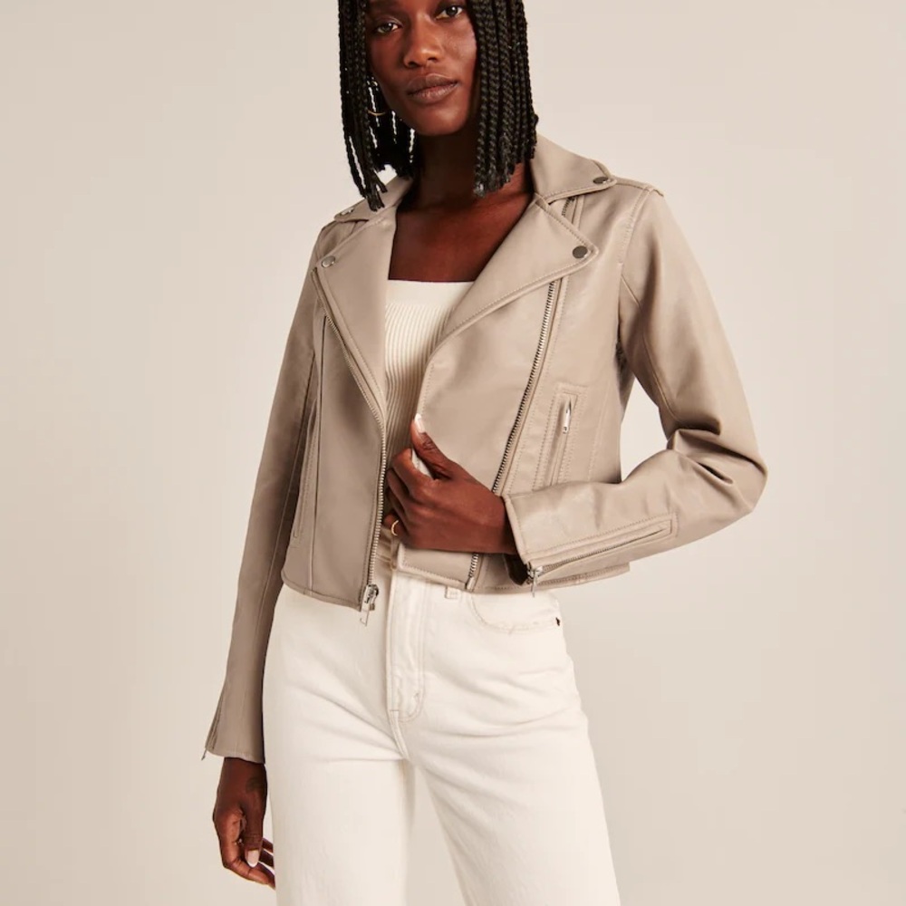 🤎 Abercrombie & Fitch Vegan Leather Moto Jacket – Size XL
